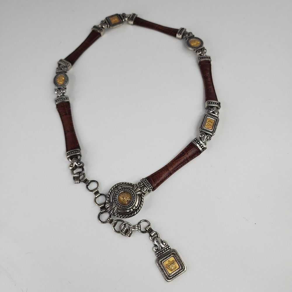 Brighton Vintage Leather Belt 20707 Gold Silver Cameo Accents Size Small USA